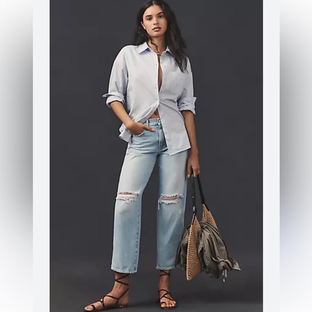 MCGUIRE DENIM Valletta Mid-Rise Slim Straight Jeans with Distressed Hem